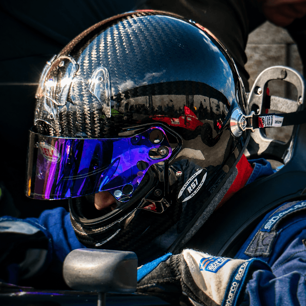 Close-up of Filippo Massa helmeted in the cockpit