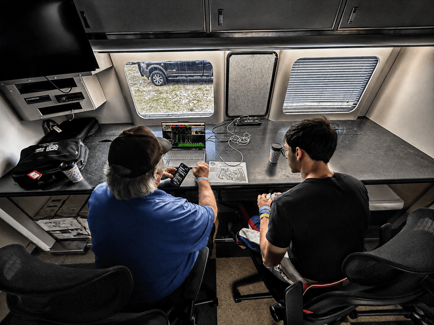 Race trailer engineering review during Filippo Massa's CMP 2026 event