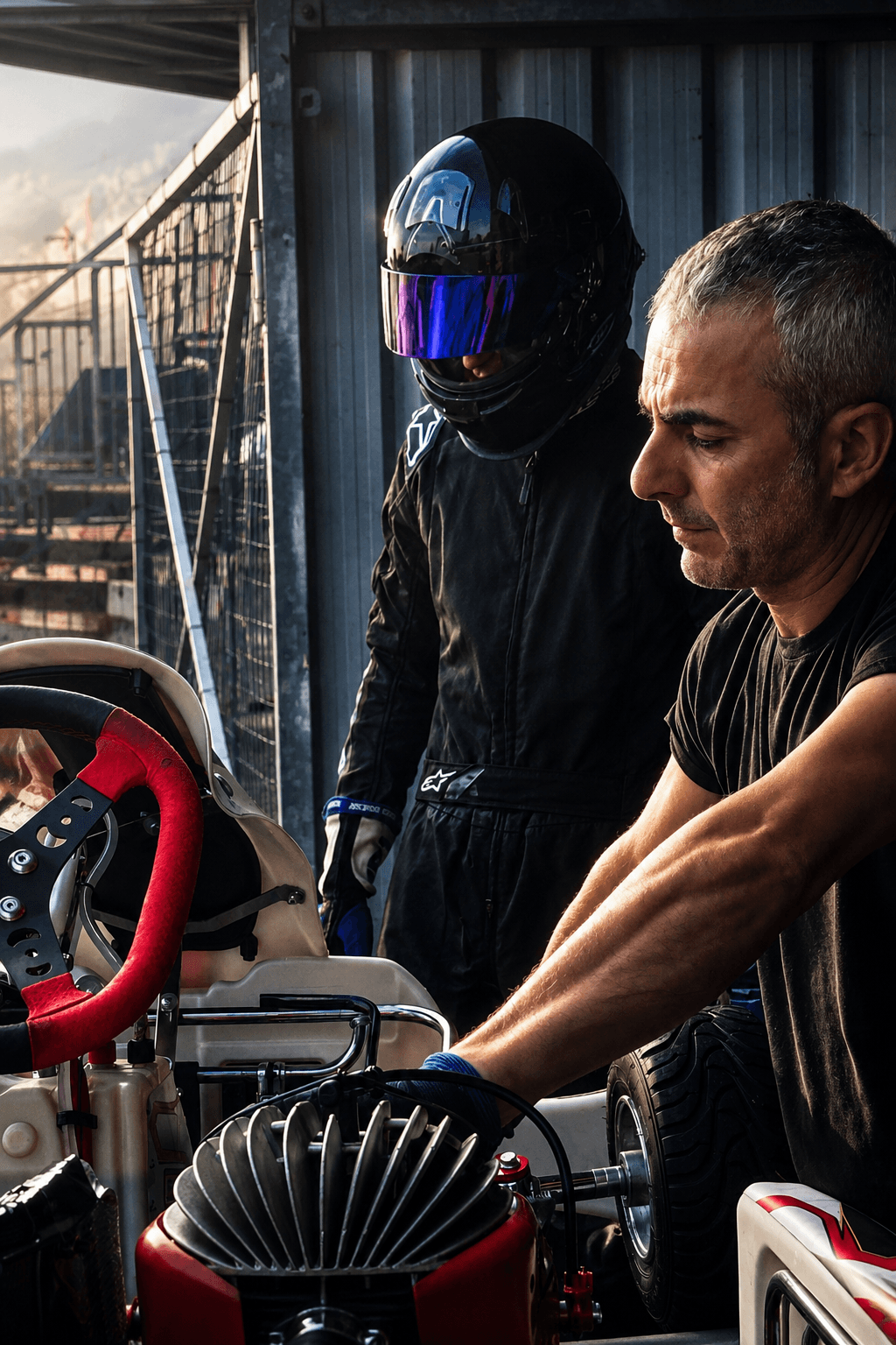 Filippo Massa in helmet during technical karting preparation